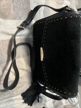 kate spade Black Suede Crossbody with Tassel and Gold Studs